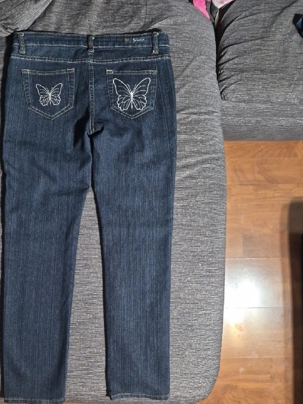 Vintage BiBi Dark Blue Bootcut Jeans with White Butterfly Pocket Embroidery - Picture 8 of 8